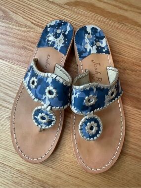 Jack Rogers Original Jack Sandal in Blue Camo Flip Flop Flat Beach - Size 8